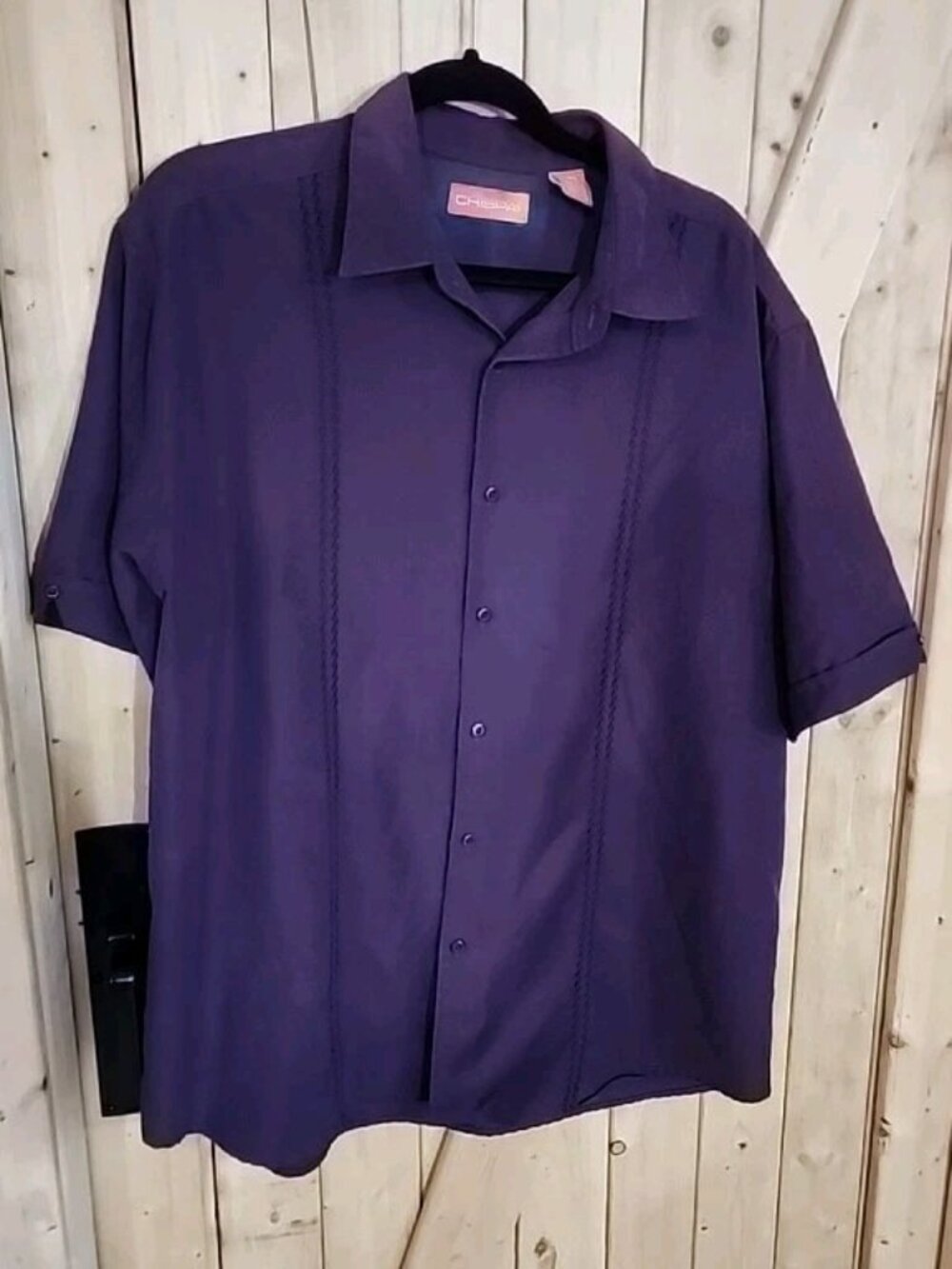 Chispa Guayabera Style Shirt Men’s XL  Embroidery Button Up Purple Resort wear